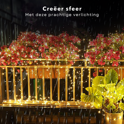 Cheqo® LED Verlichting 120 LED - 9 meter - Extra Warm Wit - Soft Wire - Binnen en Buiten - Energiezuinig - Flexibel Snoer - Adapter Inbegrepen - IP44 - Kerstverlichting voor Kerstbomen - Vensterbanken - Tuinhagen - Sfeerverlichting - Lichtsnoer Kerstboomverlichting