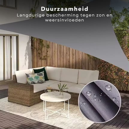 Cheqo® Schaduwdoek Driehoek - Grijs - Waterafstotend Polyester 100% - Compleet met Touw - Verpakt in Afsluitbare Draagzak - 360x360x360cm
