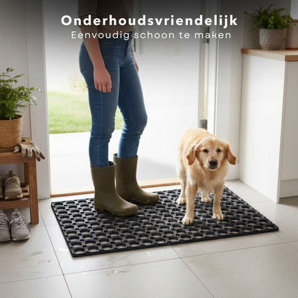 Cheqo® Rubberen Deurmat - Deurmat Rubber - Deurmat Buiten - Buitendeurmat - Deurmat Binnen - Deurmat Binnen en Buiten - Schraapmat - Deurmat Antislip - Waterbestendige Deurmat - Rubber Ringmat - Deurmat Zwart