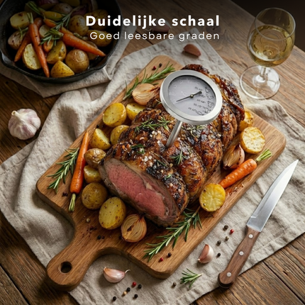 Cheqo® Vleesthermometer - Vleesthermometer Oven - Oventhermometer - Kernthermometer - Kerntemperatuurmeter - Keukenthermometer - Voedselthermometer - Kookthermometer - Thermometer Koken - Vleesthermometer Analoog