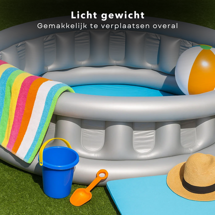 Cheqo® Opblaasbaar Kinderzwembad – Ruimteschip Design – Stevig Vinyl – Kinderbadje met Reparatiesticker – Speelzwembad – Waterpret – Duurzaam – Leegloopventiel – Vanaf 3 Jaar – Veilig Zwembad Kinderen