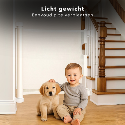 Cheqo® Uitschuifbaar Hondenhek - Flexibel Kunststof Hondenhek - Hondenhek Voor Binnen - Hondenhek Met Één Hand Bedienbaar - Traphekje Voor Honden - Uitschuifbaar Tot 160 cm - Hondenhek Zonder Hekwerk - Ruimtebesparend Hondenhek