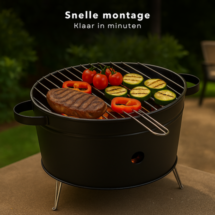 Cheqo® Tafelbarbecue Houtskool - Tafel Barbecue - BBQ Tafelmodel - Houtskoolbarbecue - Compacte BBQ voor Camping of Park - 35 cm - RVS - Lichtgewicht
