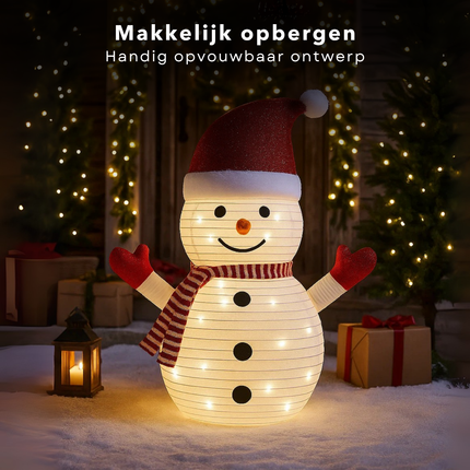 Cheqo® LED Sneeuwpop - Warm Witte LED - Opvouwbaar - Timer Functie op Batterijen - IP44 - Geschikt Voor Buiten - Kerstdecoratie Buiten - Tuinfiguur Kerstdecoratie - Sneeuwpop Buiten - Kerstfiguur - Kerstlampjes