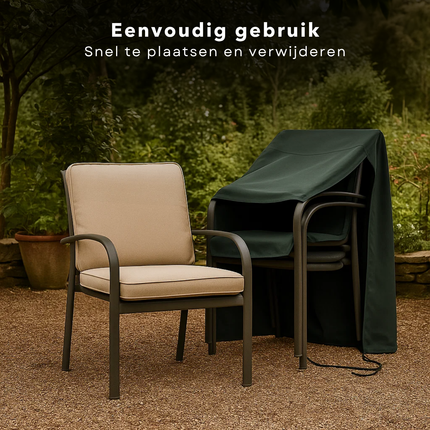 Cheqo® Tuinstoelen Afdekhoes - Tuinmeubelhoes - Stapelstoelhoes - Zwart - Outdoor Stoelhoes - Voor Buitengebruik - Stoelhoes Met Trekkoord - Hoes voor Tuinstoelen - Tuinstoel Afdekhoes - Meubeulhoes