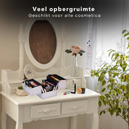 Cheqo® Make-up Koffer Aluminium - Grote Cosmetica Organizer - Beauty Case met Vakken - Visagiekoffer - Cosmeticakoffer - Beautycase
