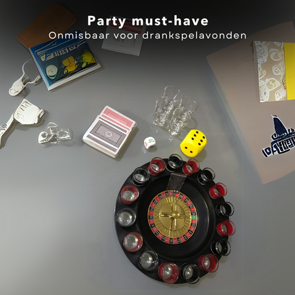 Cheqo® Drinkspel Roulette - 16 Shotglazen Set - Drankspel - Drankspelletje - Feestspel Accessoires - Diameter 30 cm