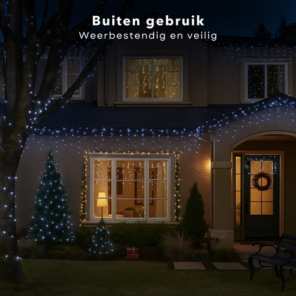 Cheqo® Ijspegel Verlichting - Kerstverlichting Buiten - Ijspegelverlichting 180 LED - Wit Licht - Koelwit - 6 Meter Lengte - IP44 Adapter - Geschikt voor Buiten - Timer Functie - 8 Lichtfuncties met Geheugen - Groen Snoer
