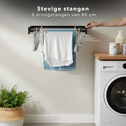Cheqo® Wanddroogrek - Wanddroogrek Inklapbaar - Droogrek Muur - Muurdroogrek - Wanddroogrek Zwart - Inklapbaar Droogrek - Droogrek Aan Muur - Muur Droogrek Inklapbaar