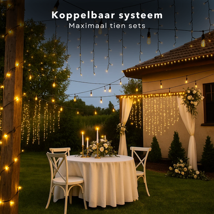 Cheqo® IJspegel Verlichting - IJspegelverlichting Buiten - Kerstverlichting Buiten - Extra Warm Wit - 160 LED’s - Koppelbare Verlichting - IP44 Beschermwaarde - Groen Snoer - Verlengset - Binnen En Buiten Geschikt - Lichtgordijn - 31V Koppelbaar