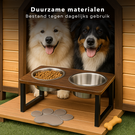 Cheqo® Verhoogde Hondenvoerbak - Voerbakken - Dinerset Hond - Dubbele Voerbak met Standaard - Drinkbak Hond - Waterbak - RVS - Anti-slip Standaard