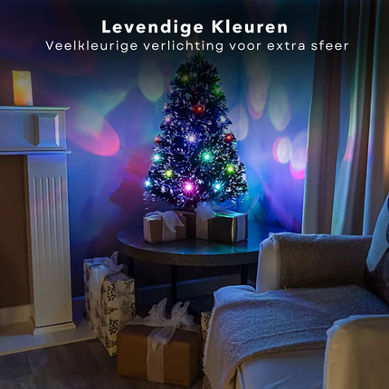 Cheqo® Kunstkerstboom 90 cm - Kerstboom met Kerstlampjes - Kerstboom met Lampjes - Fiber Optic Verlichting - Multicolor LED - Voor Binnengebruik