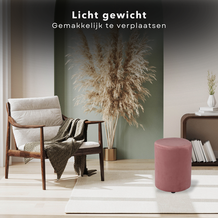 Cheqo® Poef Fluweel Roze - Poefje - Bijzettafel - Voetenbankje - Stijlvolle Zitmeubel - Compact Design - Modern Interieur