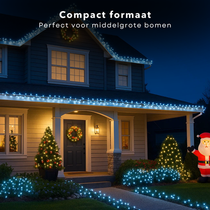 Cheqo® Kerstverlichting - Kerstlampjes - Kerstboomverlichting 16 Meter - 800 LED Lampjes - Geschikt voor Buiten - Geschikt voor Binnen - Koelwit Licht - 8 Lichtfuncties - Lichtsnoer met Timer - Geheugenfunctie - IP44 Adapter