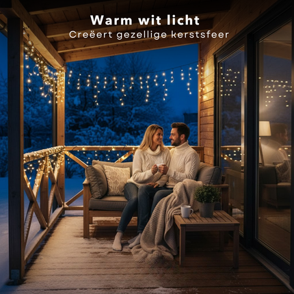 Cheqo® Ijspegel Verlichting - Ijspegelverlichting Buiten - 12 Meter - 360 LED - Warm Wit - Timer Functie - Lichtfuncties - Lichtnet - Kerstlampjes Met Geheugen - IP44 - Buiten Kerstverlichting - Verlichte Lengte