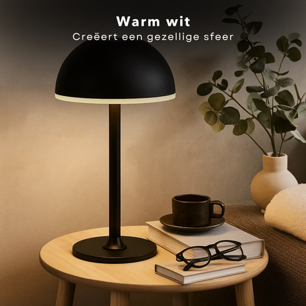 Cheqo® Dimbare Tafellamp - Usb Oplaadbaar - Zwart Metaal - 3 Kleur Modes - LED Warm Wit - Tafellamp Met Batterij - Tafel Lamp - Nachtlamp - Draagbare Lamp - Verstelbare Helderheid - Energiezuinige LED - Tafellamp Voor Bureau