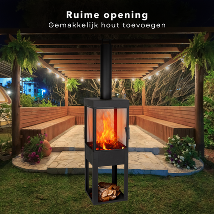 Cheqo® Terrashaard Metaal - Buitenhaard met Schoorsteen - Terrashaard - Terraskachel Modern Design - Vuurkorf Tuinhaard - Houtkachel - 195cm