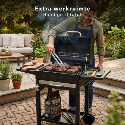 Cheqo® Houtskool Bbq - Barbecue Op Wielen - Houtskool Bbq Met Deksel - Bbq Trolley - Zwarte Houtskool Bbq - Houtskool Grill - Buiten Barbecue