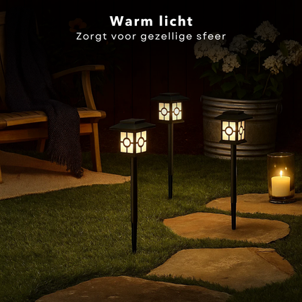 Cheqo® Solar Tuinverlichting - Tuinlampen Op Zonne-Energie - Warme Witte Led Verlichting - Sfeervolle Verlichting - Weerbestendig IP44 - Energiezuinig En Duurzaam - Eenvoudige Installatie - Grondpin - Tuinpaden Verlichten
