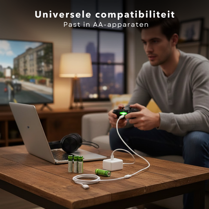 Cheqo® Oplaadbare Batterijen AA – USB-Oplaadbaar – 1200mAh Capaciteit – Lithium-Ion Technologie – USB-C Connector – Snel Opladen – In 1.5 Uur Volledig Opgeladen – Set van 4 – Tot 1000x Oplaadbaar – Met LED-Indicator – AA-Formaat