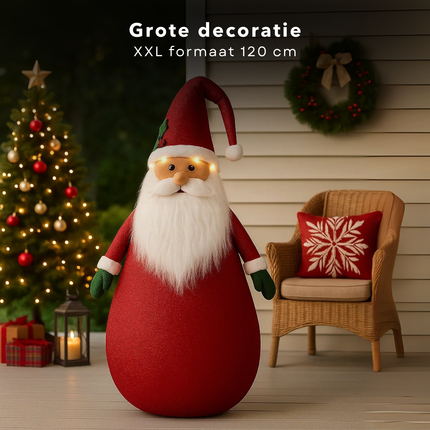 Cheqo® Kerstman XXL - LED Verlichting - 120 Cm Hoogte - Geschikt Voor Buiten - Warm-Witte LED Lampjes - Met Timer - Kerstdecoratie Buiten - Waterproof Kerstman - Batterij Aangedreven - Ruimtebesparend Opbergen - 10 LED Lampjes