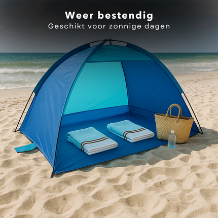 Cheqo® Strandtent UV Bescherming - Strand Tent - Blauwe Tent voor Strand - Polyester & Fiberglas - Opvouwbaar