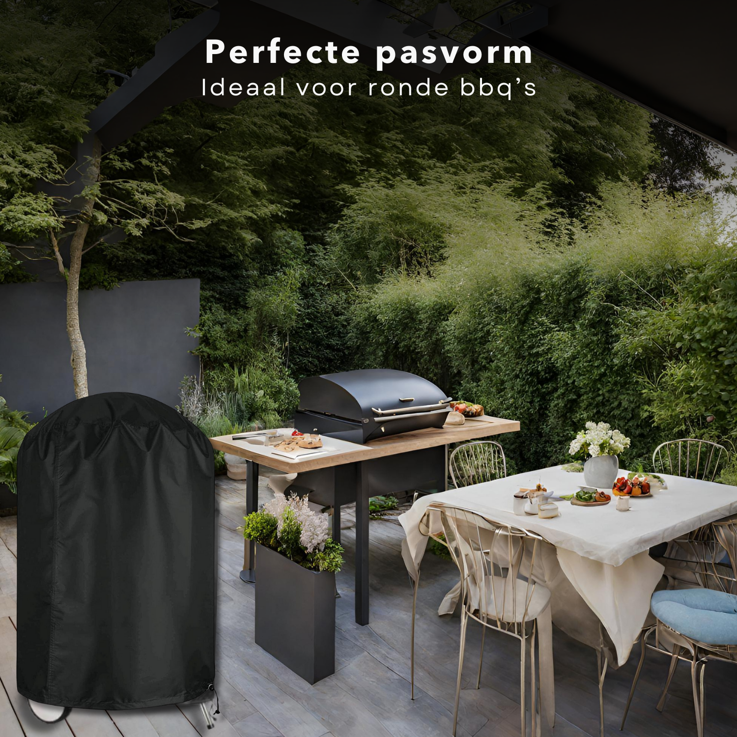 ASHATA Barbecuehoes – Waterdicht Polyester, Met Spankabel, Voor Buiten (80x66x100 Cm, Zwart)