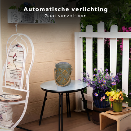 Cheqo® Solar Lantaarn - Grijze Decoratieve Buitenlamp - Tuinverlichting Zonneenergie - Tuinlantaarn -  Tafellamp - Hanglamp - Weerbestendig