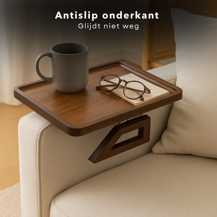 Cheqo® Armleuning Dienblad - Bamboe Dienblad - Antislip - Bruine Kleur - Inklapbaar Dienblad - Bank Dienblad - Bamboe