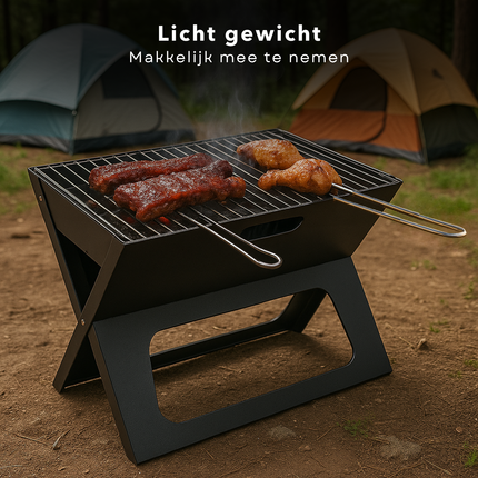 Cheqo® Draagbare Houtskool Barbecue – Opvouwbare BBQ Grill – Tafelbarbecue voor Buiten – Inklapbare Camping BBQ – Compacte Zwart Design Tuinbarbecue – Lichtgewicht Outdoor Grill met Vuurschaal & Handvaten