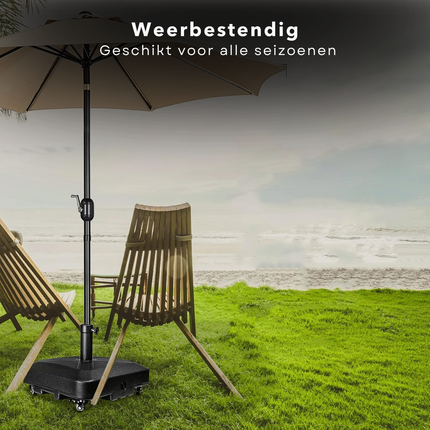 Cheqo® Verrijdbare Kunststof Parasolvoet - Parasolstandaard - Parasol Houder - Parasol Standaard - Vulbaar 40 kg - Met Wielen en Handgreep