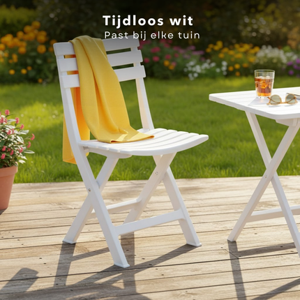 Cheqo® Opvouwbare Tuinstoel - Tuinstoel Opvouwbaar - Klapstoel Tuin - Kunststof Tuinstoel Opvouwbaar - Witte Opvouwbare Tuinstoel - Balkonstoel Opvouwbaar - Bistrostoel Opvouwbaar - Campingstoel Wit