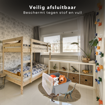 Cheqo® Opbergbox 45L - Opslagbox - Opbergdoos - Grijs - Met Deksel - Kunststof - Ideaal voor Kleding en Decoratie