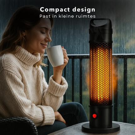 Cheqo® Infrarood Terrasverwarmer - Elektrische Heater - Infrarood Verwarming - Staande Heater - IP44 Spatwaterdicht - Binnen En Buiten Gebruik - Draagbare Verwarming - Kantelbeveiliging - Stof- En Waterbestendig - Hittebestendig Gaaswerk