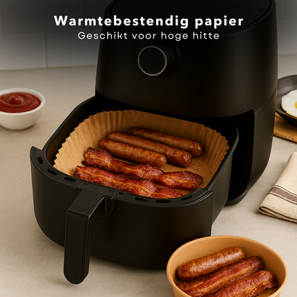 Cheqo® Airfryer Bakpapier - Wegwerpbakjes - 50 Stuks - Rond Bakpapier - Ø20 cm - Airfryer Accessoires - Heteluchtfriteuse - Geschikt Voor Airfryer - Wegwerp Bakpapier - Luchtfriteuse Bakpapier - Airfryer Wegwerp