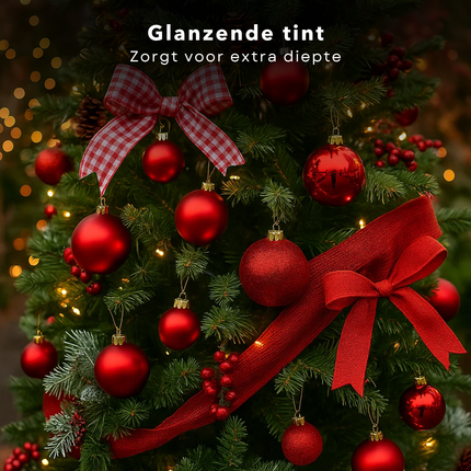 Cheqo® Kerstballen Set - 42 Stuks - Ø7 cm - Rode Kerstballen - Glazen Kerstballen - Kerstboom Decoratie - Matte Kerstballen - Glimmende Kerstballen - Glitter Kerstballen - Trendy En Modern - Warme Uitstraling - Kerstbal Set Rood