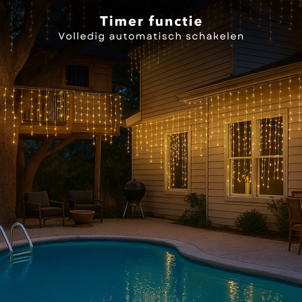Cheqo® Ijspegel Verlichting - Kerstverlichting Buiten en Binnen - Ijspegelverlichting Warm Wit - 360 LED - 12 Meter - Lichtfuncties - Automatische Timer - Transparant Snoer - Lichtgordijn - IP44 Adapter - Geschikt voor Binnen en Buiten