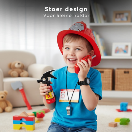 Cheqo® Brandweer Verkleedset - Brandweer Accessoireset - Brandweerhelm Kind - Brandweer Bijl Speelgoed - Walkie Talkie Speelgoed