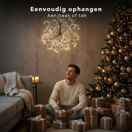Cheqo® Lichtbol Warm Wit - Kerstverlichting Buiten - Ø 40 cm - Met Timer - Spatwaterdicht - Tuinverlichting - Micro LED-Lampjes - Zwart Snoer - IP44 Stekker - Voor Binnen En Buiten - Hangend Licht - Kerstversiering - Decoratieve Lamp - 576 LED's