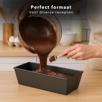 Cheqo® Cakevorm Zwart - Non-Stick Coating - Vaatwasserbestendig - Bakvorm - Rechthoekige Cakevorm - Ovenbestendig - Niet Magnetronbestendig - Keukenaccessoire - Bakgerei - Eenvoudig Schoon Te Maken - Hittebestendig