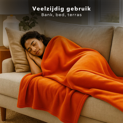 Cheqo® Fleece Deken - Plaid Flannel - Terracotta Oranje - 150 x 200 cm - Comfortabele Plaid - Zachte Textuur - Hoogwaardig Polyester - Eenvoudig Schoon Te Maken - Dekentje - Duurzame Fleece - Royale Afmetingen - Warme Deken
