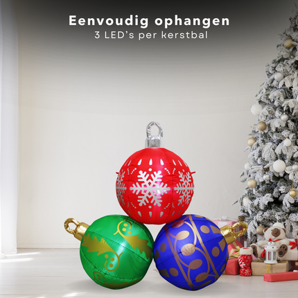 Cheqo® Opblaasbare Kerstballen XL - Kerstballen Verlicht - LED Kerstverluchting - Kerstdecoratie Set van 3