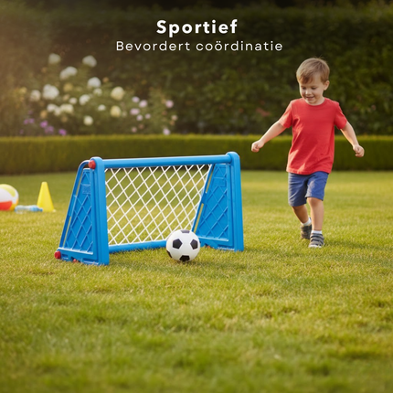 Cheqo® Voetbaldoel - Voetbalgoal - Voetbaldoeltje - Mini Voetbaldoel - Voetbaldoel Kinderen - Voetbalgoal Kinderen - Voetbaldoel Buiten - Voetbaldoel Tuin - Blauw Voetbaldoel