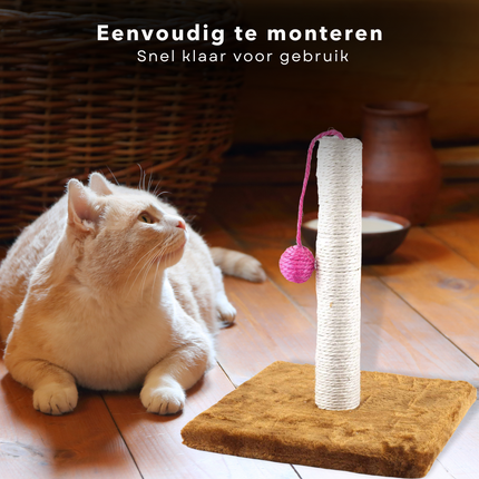 Cheqo® Compacte Krabpaal - 35 cm hoog - Met Speelbal en Sisaltouw - Krabpaal voor Katten - Kleine Katten - Grote Katten - Kattenspeelgoed - Kattenpaal - Extra Sterk Krabpalen