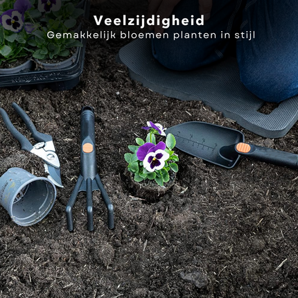 Cheqo® Complete Tuingereedschap Set - Schepje - Klauw - Snoeischaar - Kniemat - 4-delige Set - Tuingereedschapset - Tuinbenodigdheden - Tuinieren - Plantjes Planten - Lichtgewicht - Voor Tuinliefhebbers Tuingereedschapset
