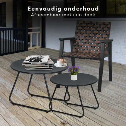 Cheqo® Moderne Bijzettafels - Bijzettafel Set van 2 - Bedtafeltje - Nachtkastje - Bijzettafel Bank - Zwart Metaal - Voor Woonkamer - Gepoedercoat