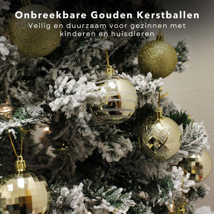 Cheqo® Gouden Kerstballen Set - 60 stuks - Kunststof - Kerstboomversiering - Kerstversiering - Onbreekbaar - Verschillende Formaten & Designs - Kerstboom - Kerstballenset - Kerstdecoratie - Kerst - Christmas Kerstballen