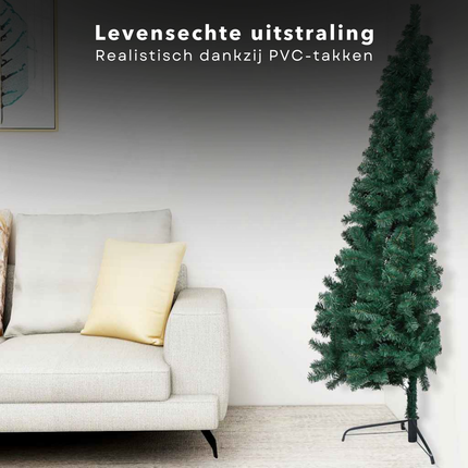 Cheqo® Kerstboom - Kunstkerstboom 180 cm - Halve Boom met LED Verlichting - Ruimtebesparend PVC Design