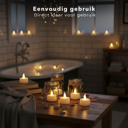 Cheqo® LED Theelichtjes - Theelichtjes Met Timer - Flikkerend Vlammetje - Warm Wit LED - Automatische Uitschakeling - 24 Stuks - Sfeervol Licht - Waxinelichtjes LED - Realistisch Vlammetje - Elektrische Kaarsen