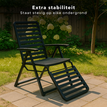 Cheqo® Opvouwbare Tuinstoel met Voetensteun - Camping Stoel - Zonnenbed - Tuin Stoel Lounge - Balkonstoel - Loungestoel - Aluminium Relaxstoel